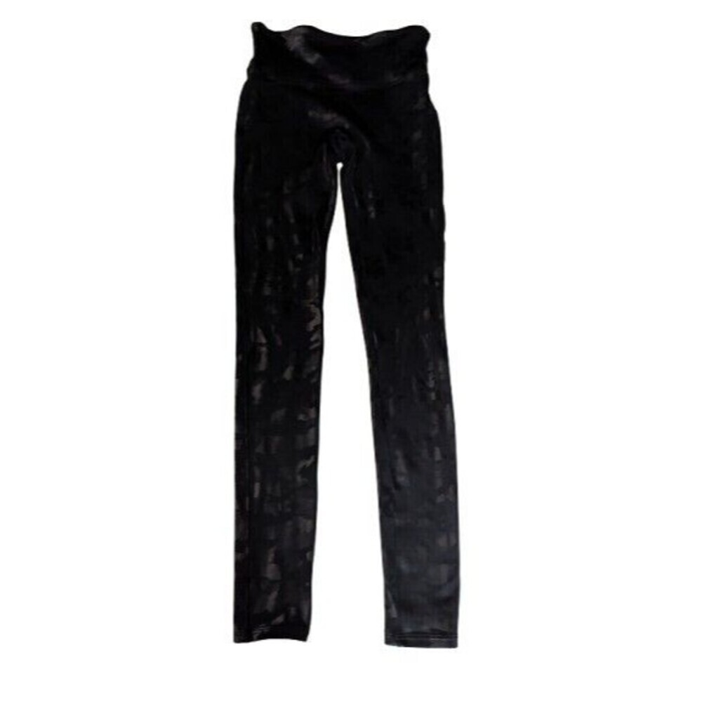 Spanx 20185R Black Tonal Camo Faux Leather Leggings Size Small